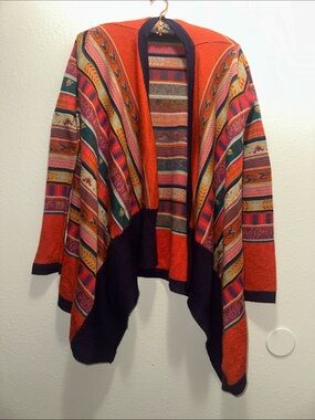 Boho Open-Front Orange Multicolor Knit Poncho Cardigan